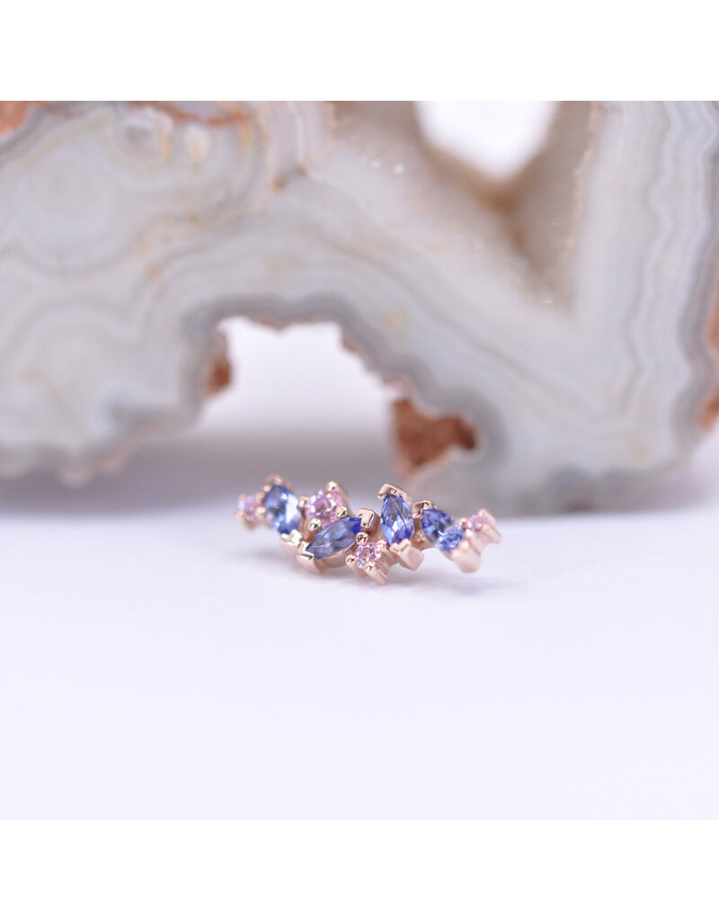 BVLA Left Facing Irina with Grade AA Tanzanite and Pink CZ in 14k Rose Gold 16g Threaded End by BVLA!