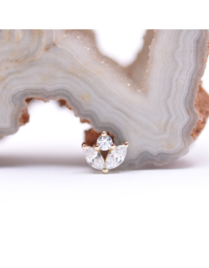 BVLA 6mm Bloom with CZ in 14k Yellow Gold 16g Threaded End by BVLA!