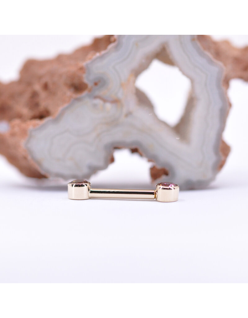 BVLA 12g 1/2" Bezel Nipple Barbells with 4mm Anastasia Topaz in 14k Yellow Gold