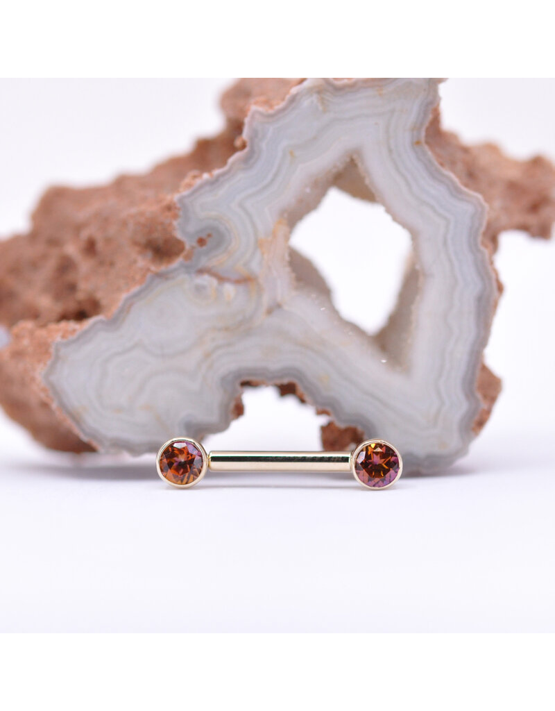 BVLA 12g 1/2" Bezel Nipple Barbells with 4mm Anastasia Topaz in 14k Yellow Gold