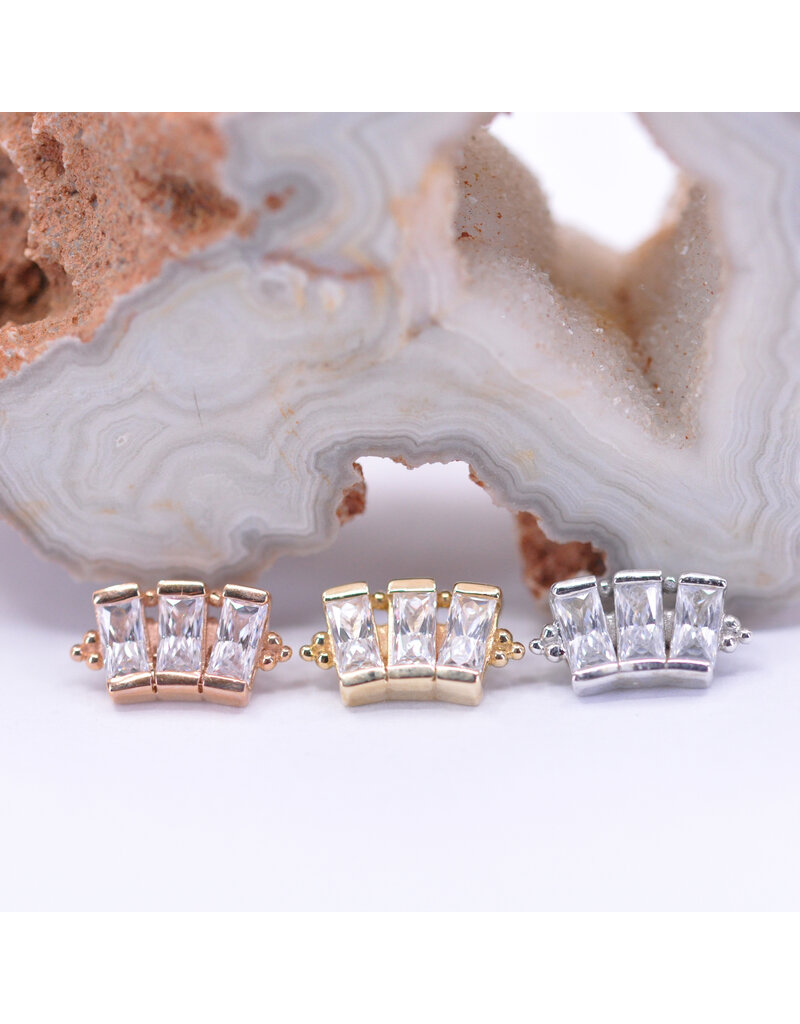 BVLA 3 Gem Baguette Panaraya with CZ in 14k Gold 16g Threaded End by BVLA!