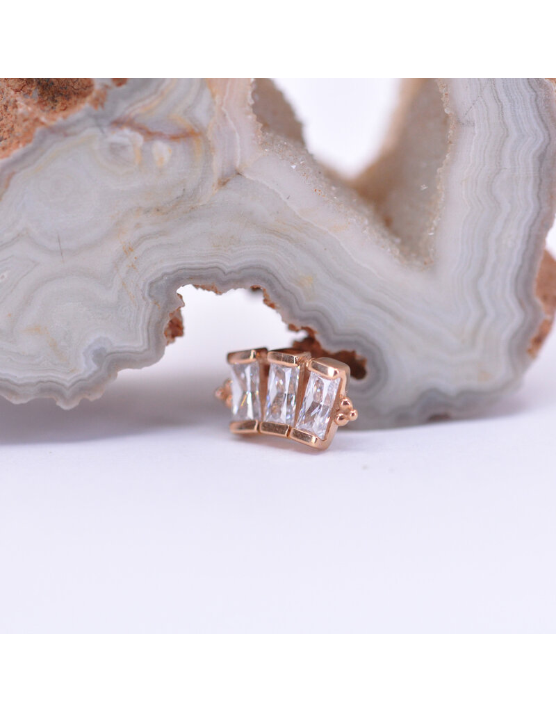 BVLA 3 Gem Baguette Panaraya with CZ in 14k Gold 16g Threaded End by BVLA!