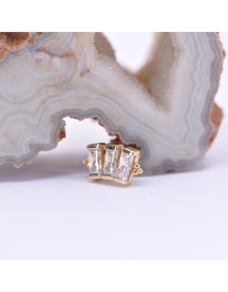 BVLA 3 Gem Baguette Panaraya with CZ in 14k Gold 16g Threaded End by BVLA!