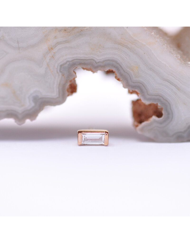 BVLA Baguette Bar with 3x1.5mm Genuine Diamond Threadless Ends in 14k Gold by BVLA!