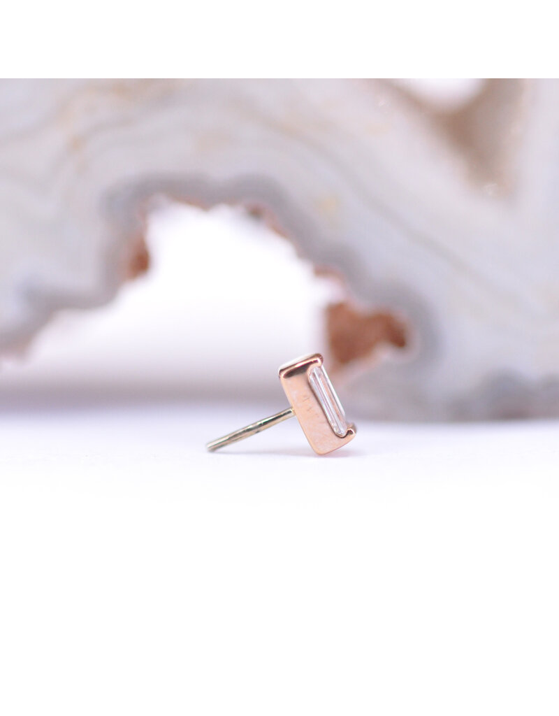 BVLA Baguette Bar with 3x1.5mm Genuine Diamond Threadless Ends in 14k Gold by BVLA!