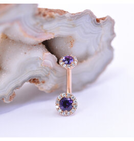 BVLA Stravinsky Amethyst & Diamond Rose Gold 14g 7/16" Navel J Curve 14k Rose Gold Amethyst & Diamond