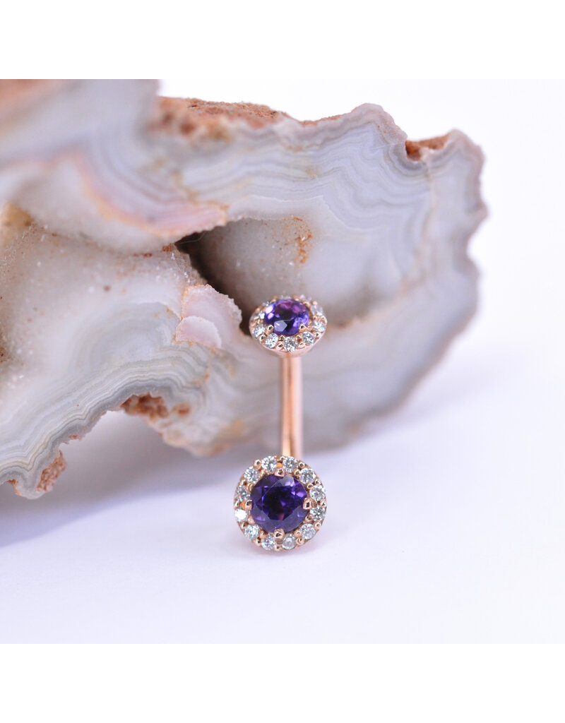BVLA 14g 7/16" Stravinsky with Amethyst & Genuine Diamonds in 14k Rose Gold Navel J Curve by BVLA!
