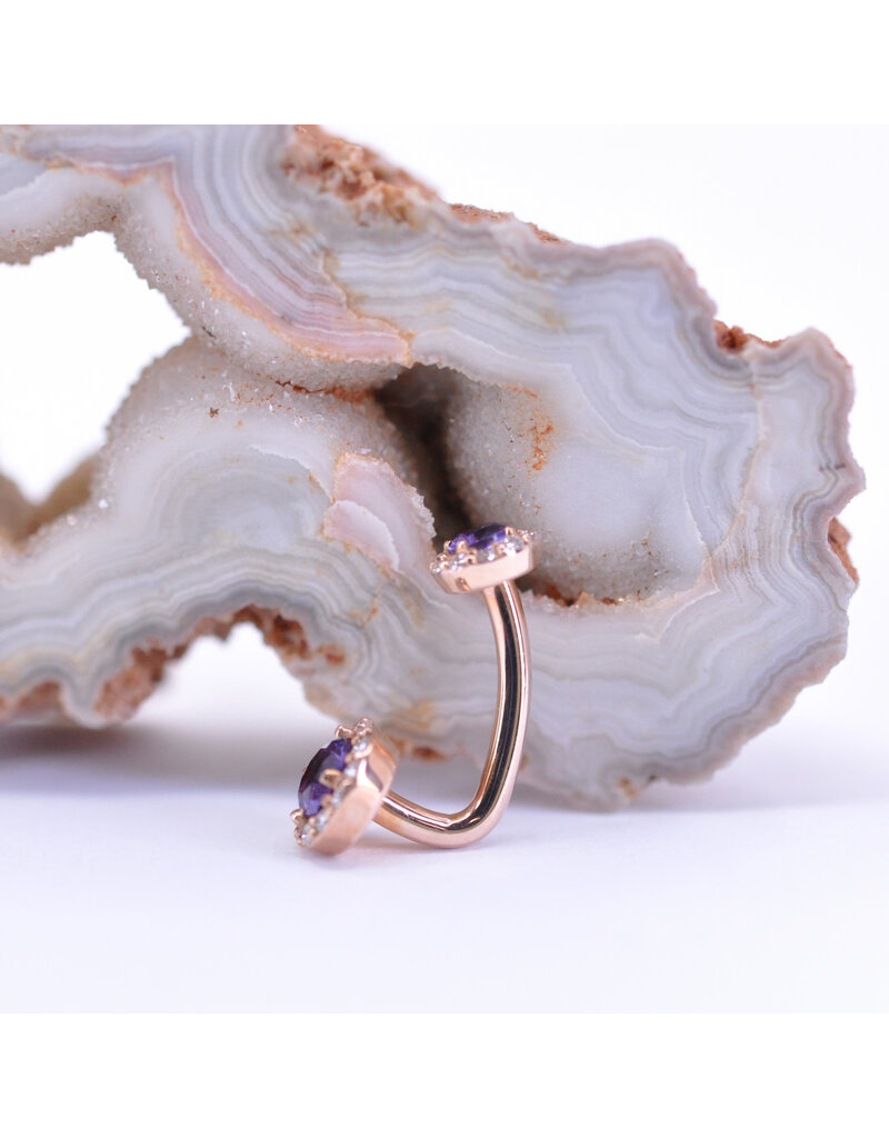 BVLA 14g 7/16" Stravinsky with Amethyst & Genuine Diamonds in 14k Rose Gold Navel J Curve by BVLA!