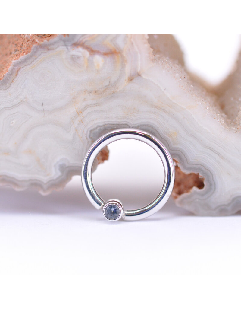 BVLA 16g 5/16" Fixed Bezel Seam Ring with 2mm Grey CZ in 14k White Gold