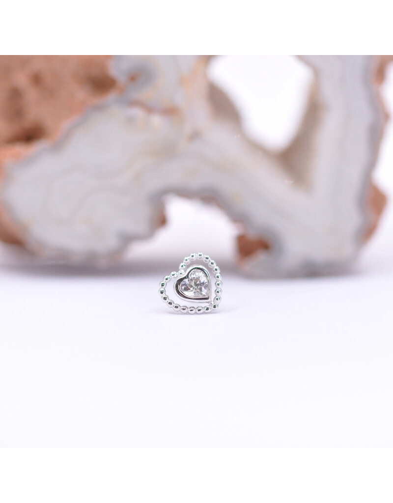 junipurr My Beading Heart with CZ in 14k White Gold Threadless End by Junipurr
