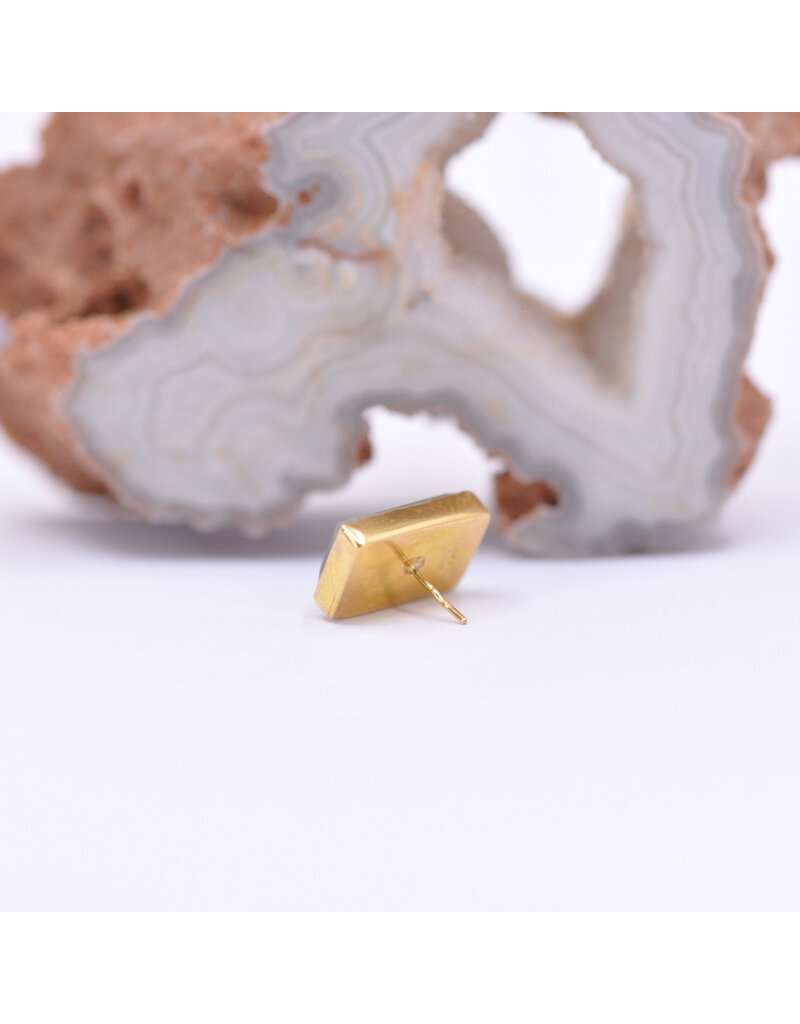 Diablo Organics 10x6mm Rectangle Bezel with Faceted Quartz in 18k Yellow Gold Threadless End by Golden Arowana