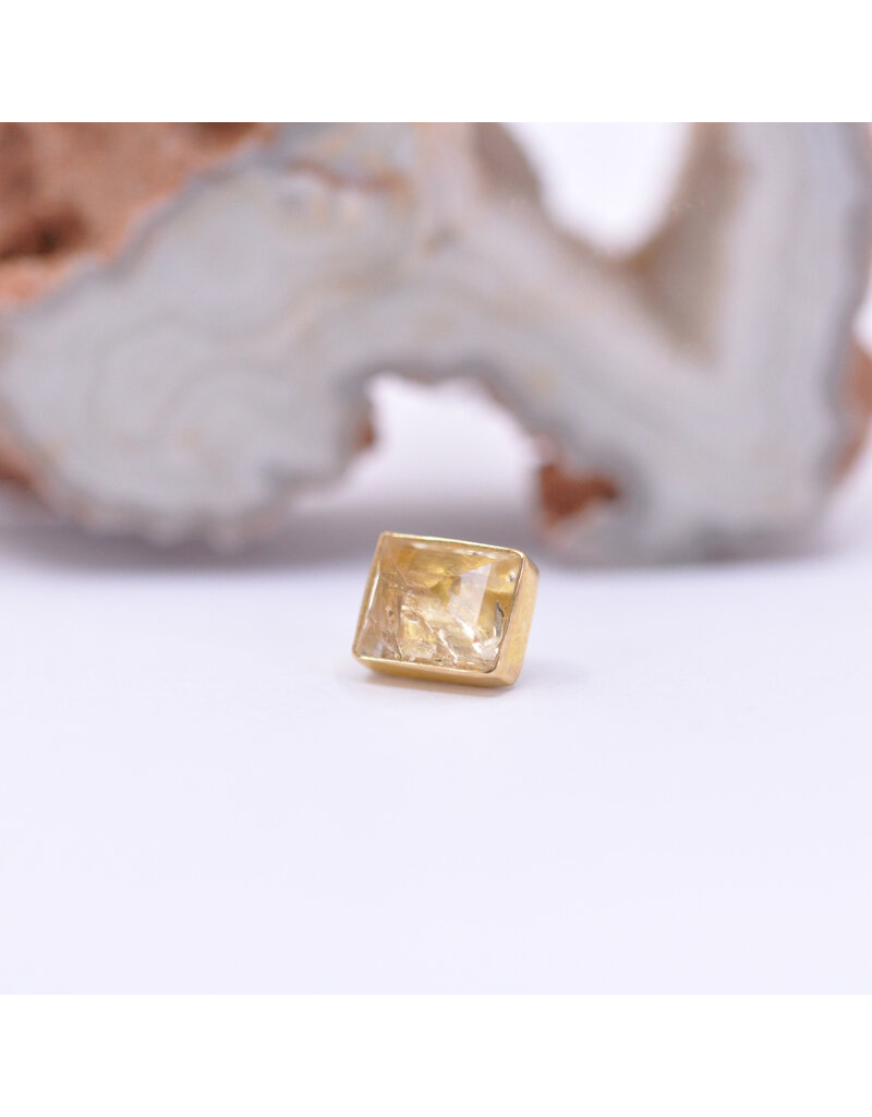 Diablo Organics 7x6mm Rectangle Bezel with Faceted Quartz in 18k Yellow Gold Threadless End by Golden Arowana