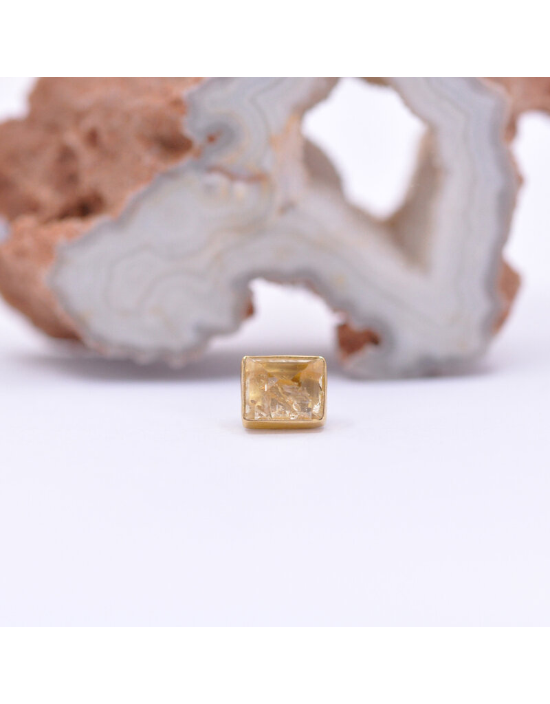 Diablo Organics 7x6mm Rectangle Bezel with Faceted Quartz in 18k Yellow Gold Threadless End by Golden Arowana
