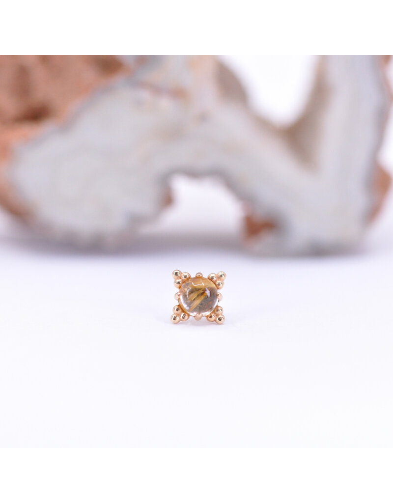 Anatometal Zia with Rutilated Quartz Cabochon in 18k Rose Gold Threadless End by Anatometal