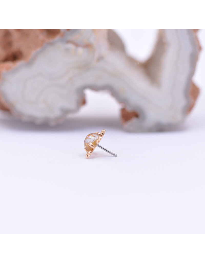 Anatometal Zia with Rutilated Quartz Cabochon in 18k Rose Gold Threadless End by Anatometal
