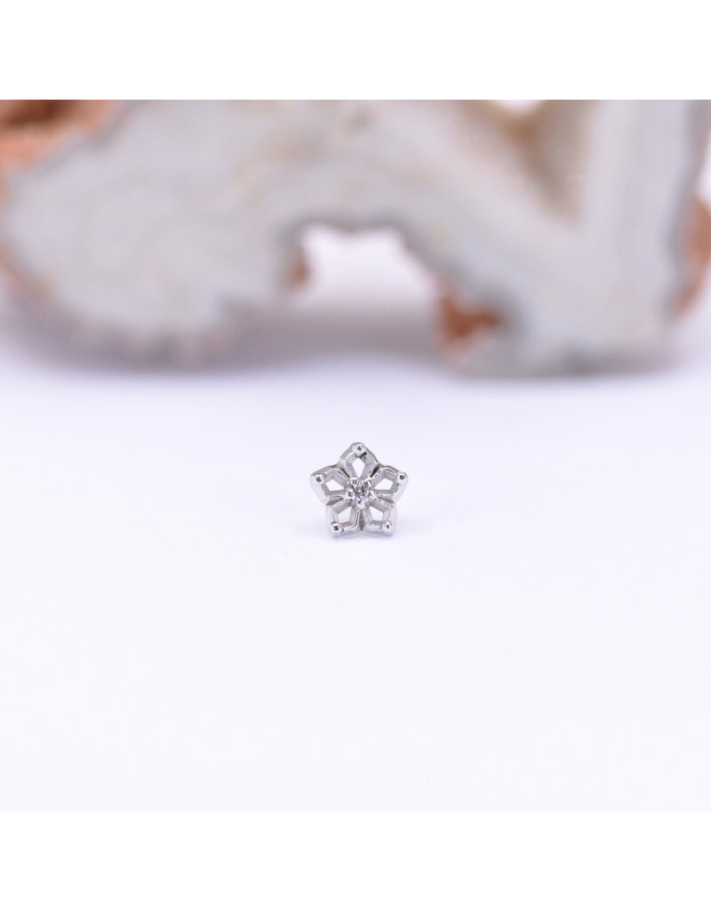 Maya Jewelry Flourish with CZ in 14k White Gold Threadless End by Maya Jewelry