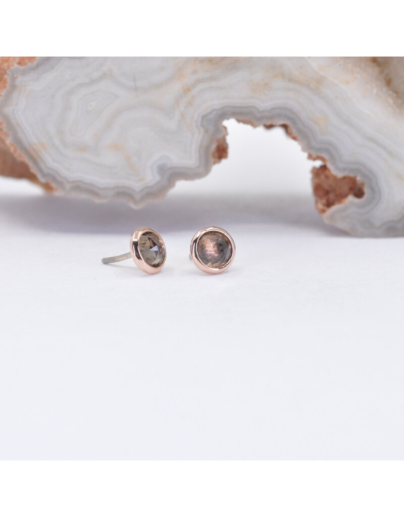BVLA 3mm Cup with Rose Cut Smoky Quartz in 14k Rose Gold Threadless Ends by BVLA!
