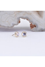 BVLA 3mm Cup Threadless End 14k Yellow Gold Rose Cut Rainbow Moonstone