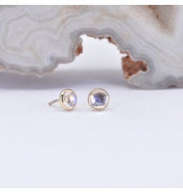 BVLA 3mm Cup Threadless End 14k Yellow Gold Rose Cut Rainbow Moonstone