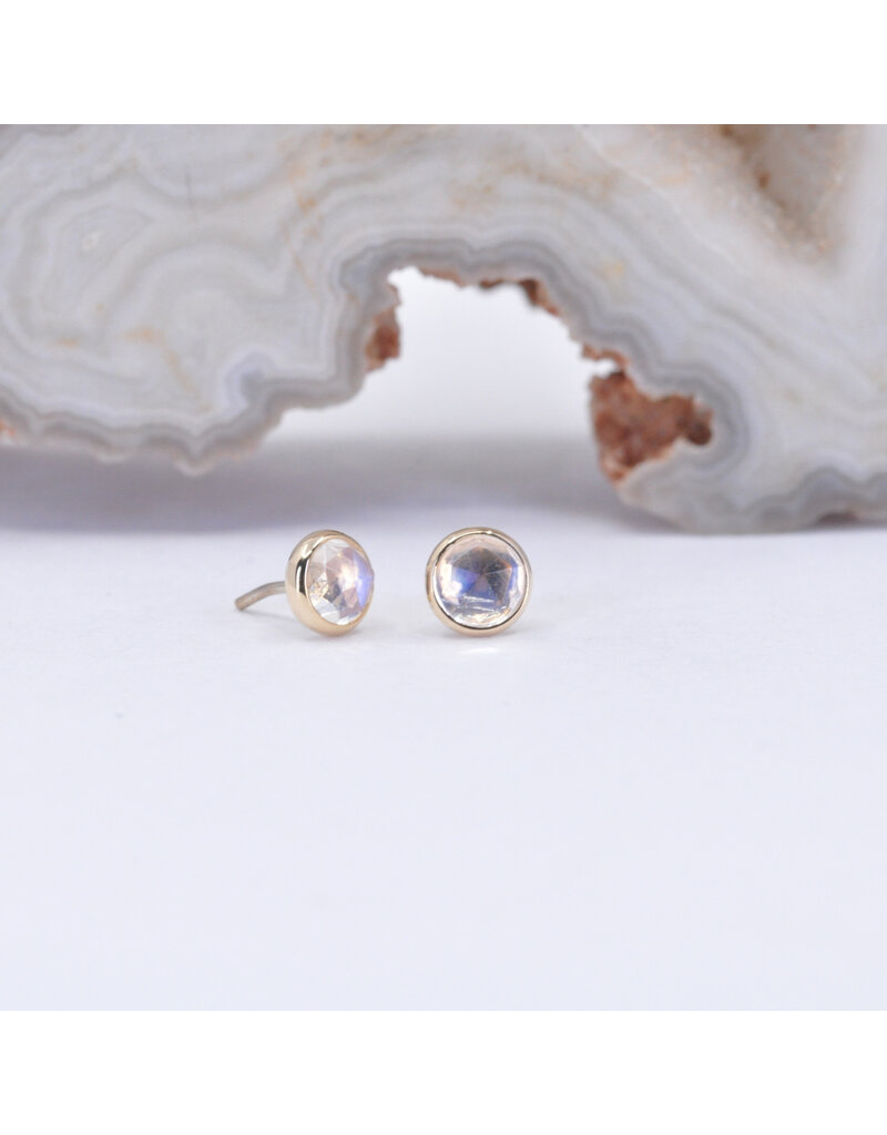 BVLA 3mm Cup Threadless End 14k Yellow Gold Rose Cut Rainbow Moonstone