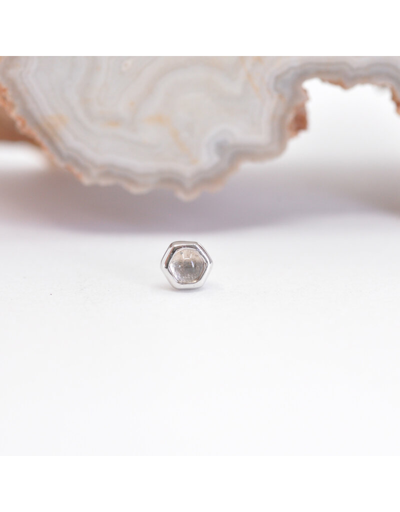 BVLA 3mm Honeycomb with 2mm Rose Quartz Cabochon in 14k White Gold Threadless Ends by BVLA!