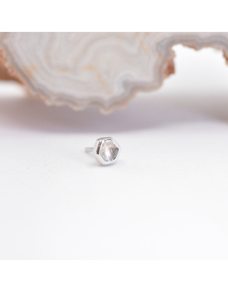 BVLA 3mm Honeycomb with 2mm Rose Quartz Cabochon in 14k White Gold Threadless Ends by BVLA!