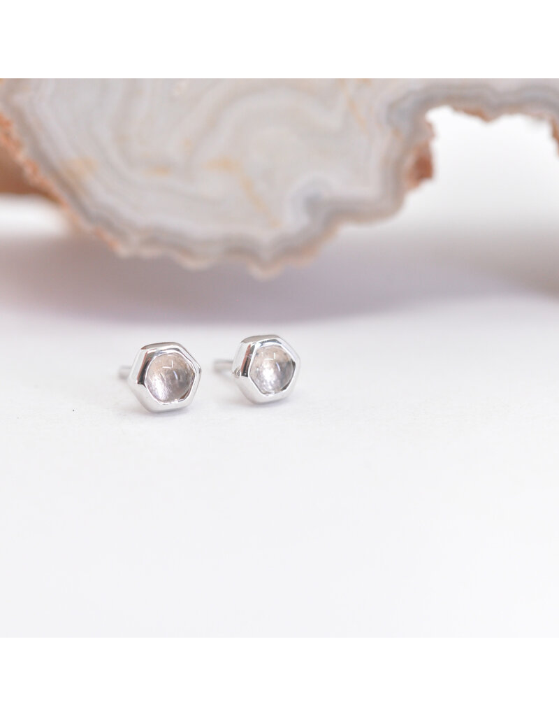 BVLA 3mm Honeycomb with 2mm Rose Quartz Cabochon in 14k White Gold Threadless Ends by BVLA!