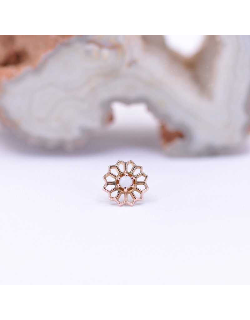 Maya Jewelry Passion Flower with White Opal in 14k Rose Gold Threadless End by Maya Jewelry