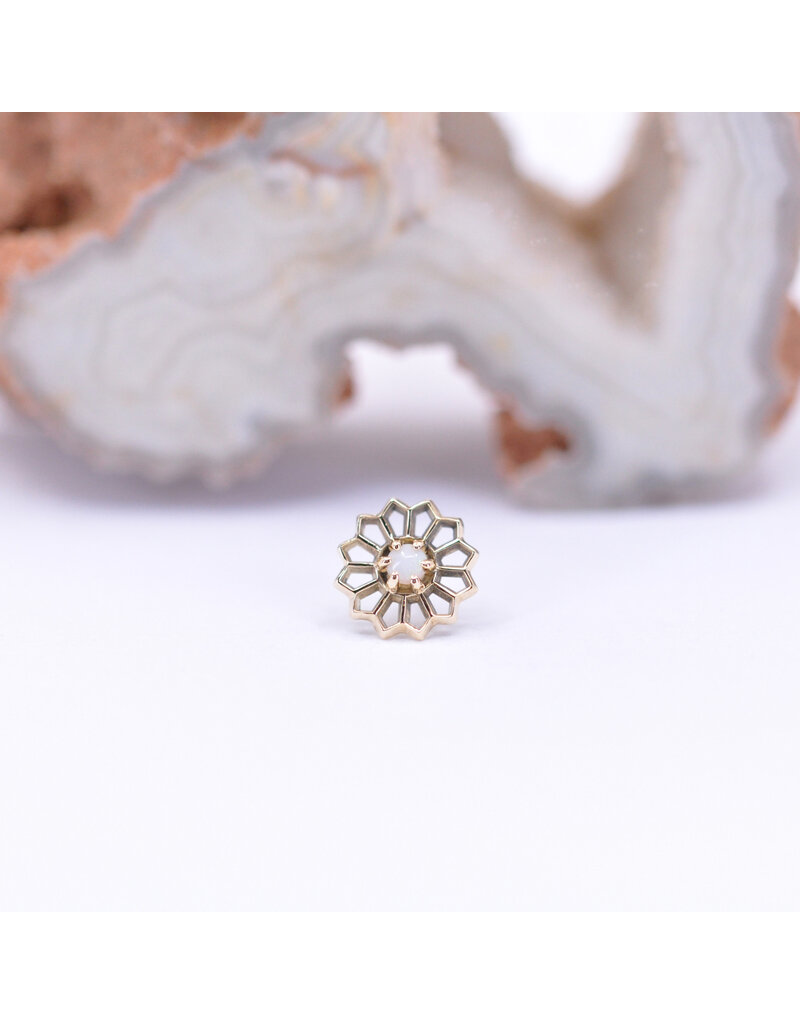 Maya Jewelry Passion Flower with White Opal in 14k Yellow Gold Threadless End by Maya Jewelry