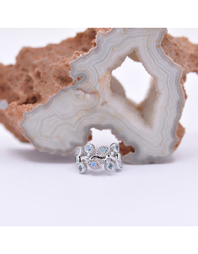 BVLA 16g 5/16" Maeve Clicker Ring with Swiss Blue Topaz and Genuine White Opal in 14k White Gold by BVLA!