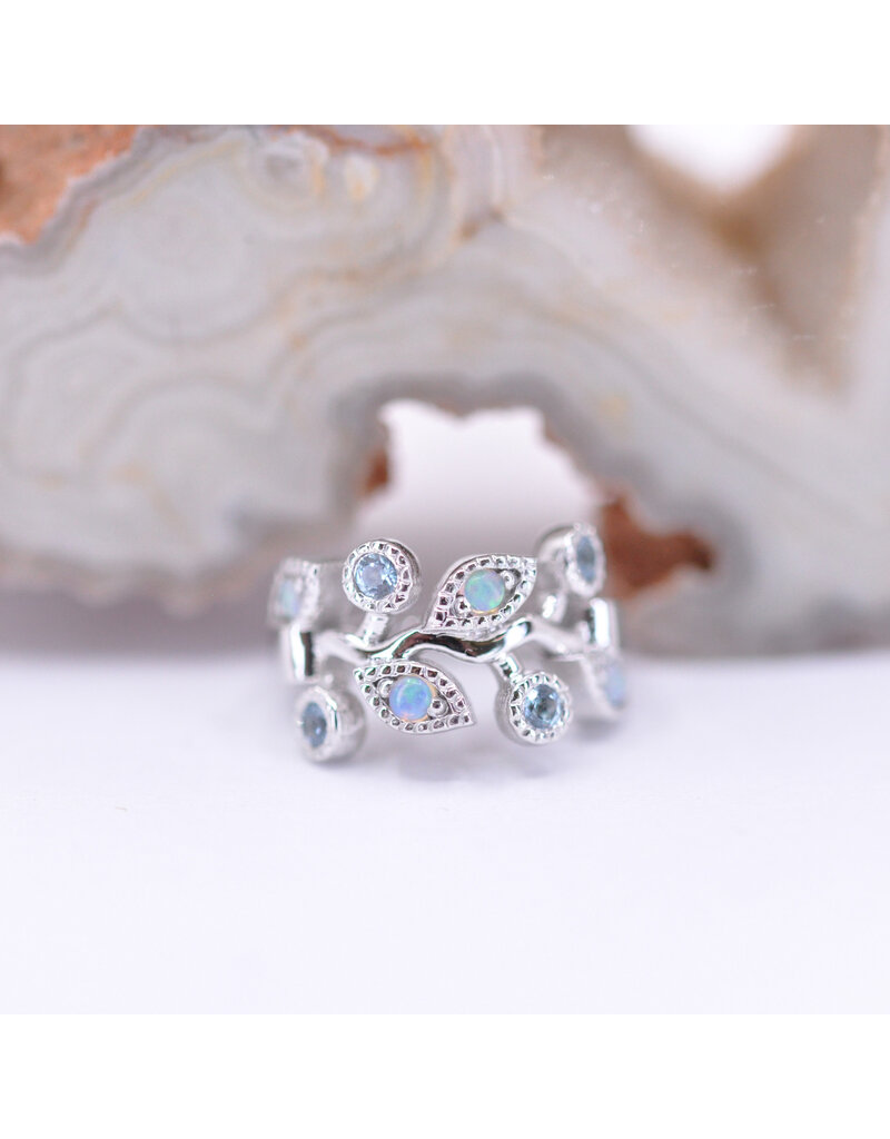 BVLA 16g 5/16" Maeve Clicker Ring with Swiss Blue Topaz and Genuine White Opal in 14k White Gold by BVLA!