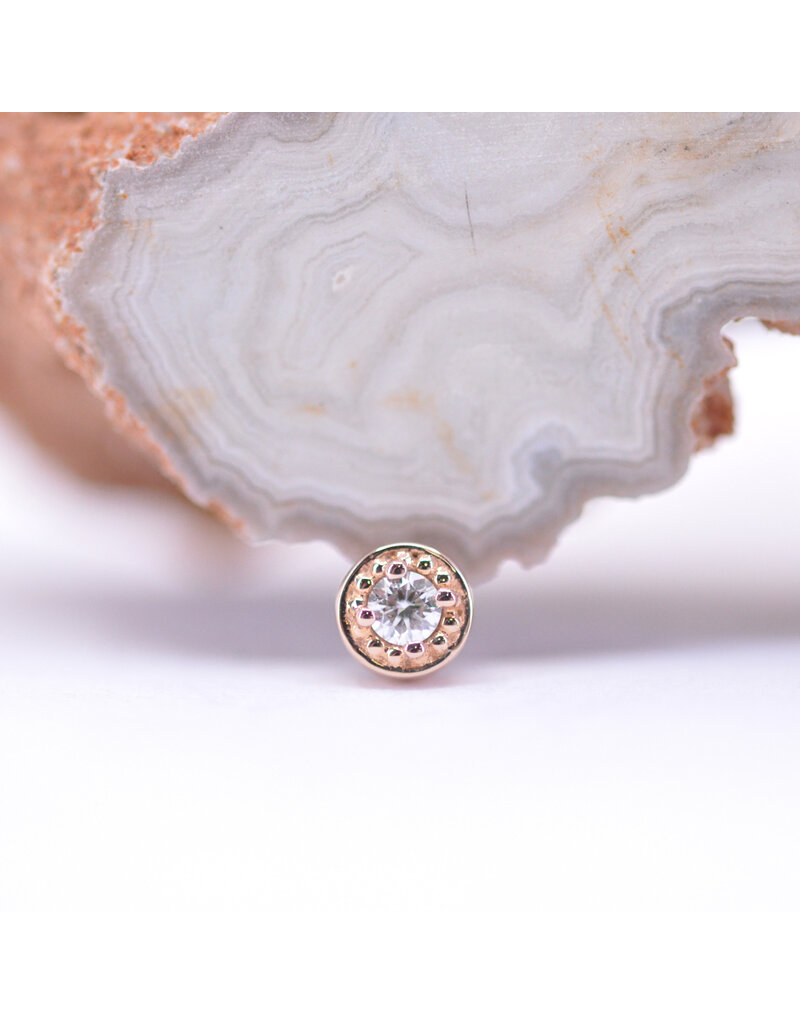 BVLA 4mm Millgrain Prong with 2mm Genuine VS Diamond 16g Threaded Ends in 14k Gold by BVLA!