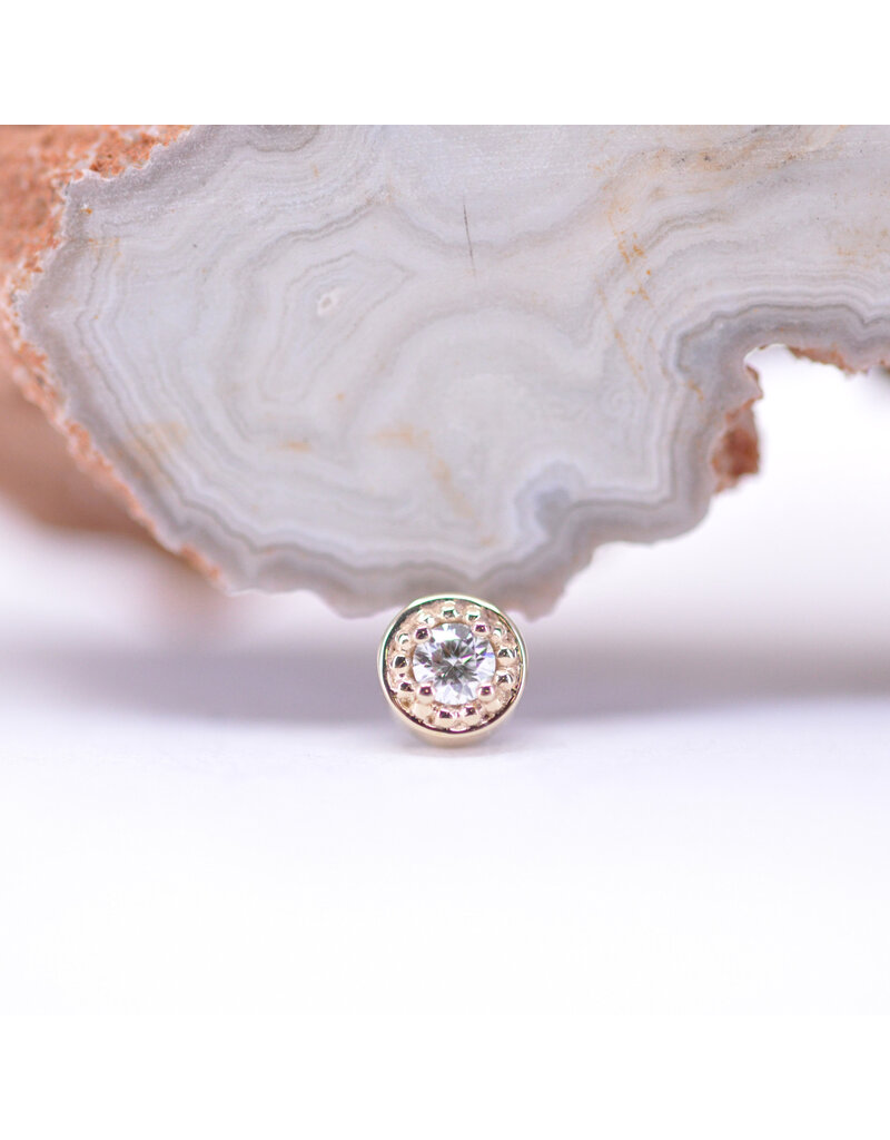 BVLA 4mm Millgrain Prong with 2mm Genuine VS Diamond 16g Threaded Ends in 14k Gold by BVLA!