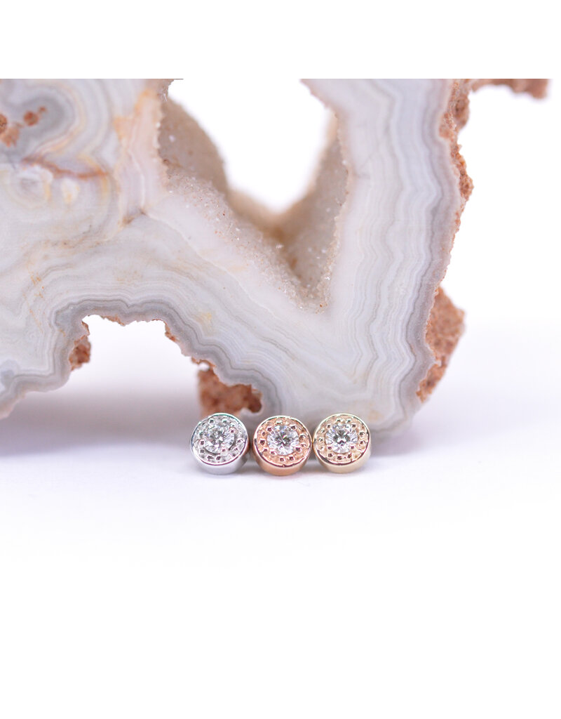 BVLA 4mm Millgrain Prong with 2mm Genuine VS Diamond 16g Threaded Ends in 14k Gold by BVLA!