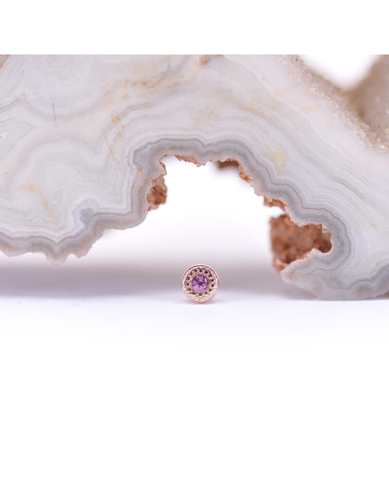 BVLA 2.5mm Pave Circle with Genuine Grade AA Rhodolite Garnet in 14k Rose Gold Threadless End by BVLA!