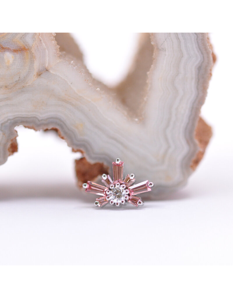 BVLA Half Mini Nova with Padparadscha Sapphire and CZ in 14k White Gold 16g Threaded End by BVLA!