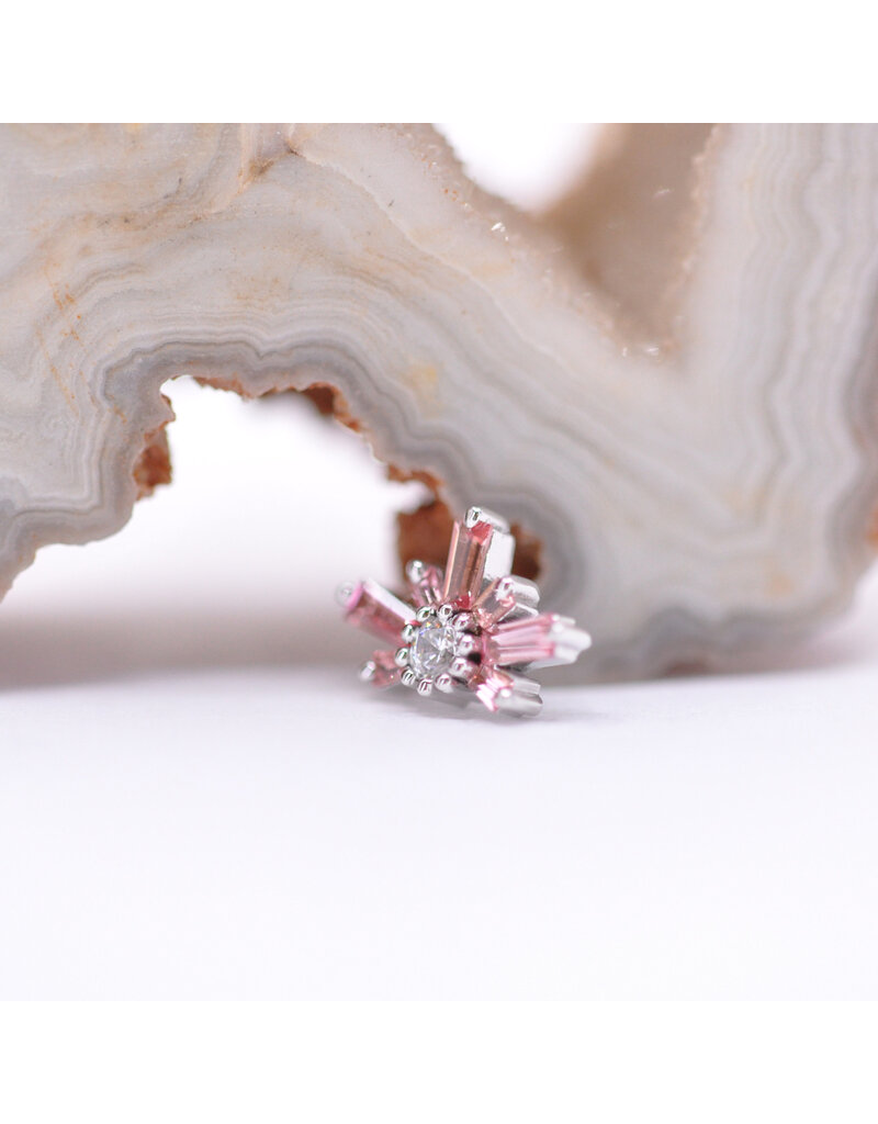 BVLA Half Mini Nova with Padparadscha Sapphire and CZ in 14k White Gold 16g Threaded End by BVLA!