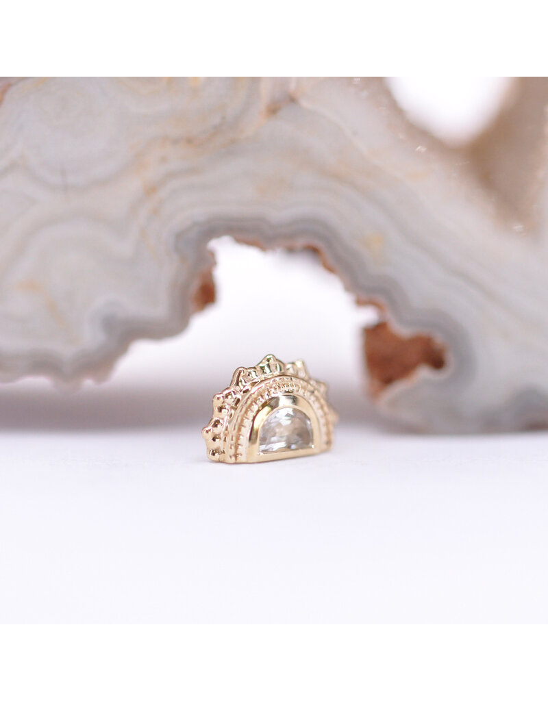 BVLA Afghan Moon with Crystal Quartz in 14k Yellow Gold 16g Threaded End by BVLA!