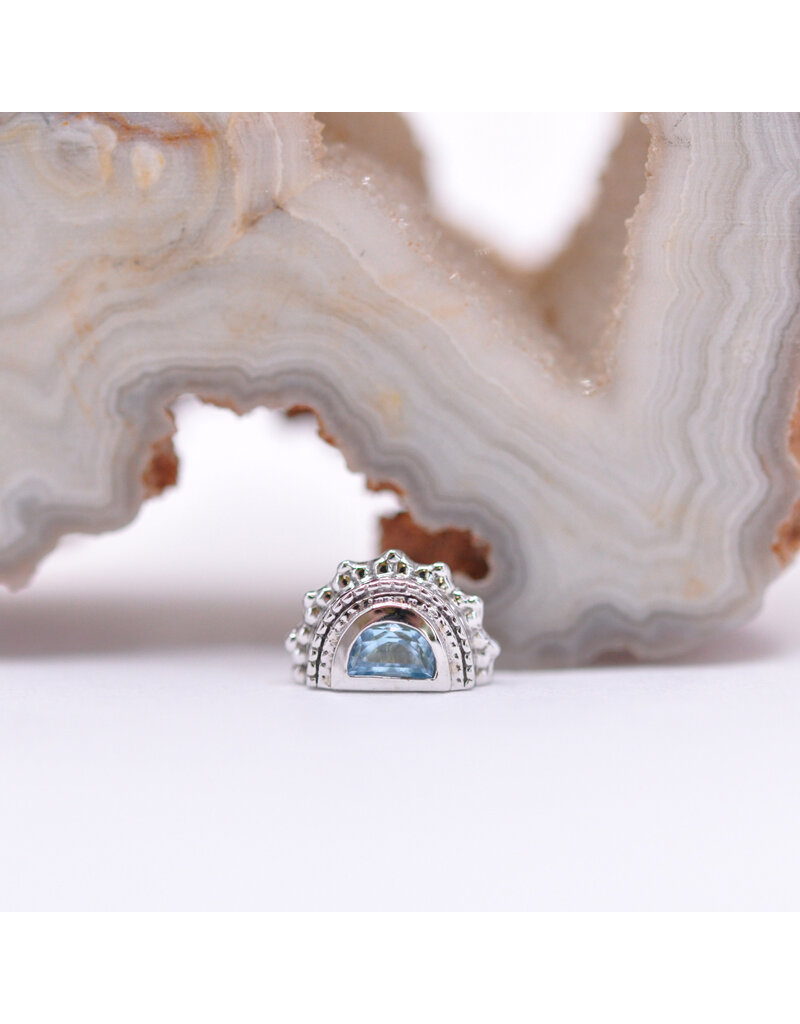 BVLA Afghan Moon with Grade AA Swiss Blue Topaz in 14k White Gold 16g Threaded End by BVLA!