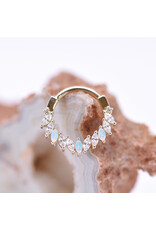 BVLA 16g 3/8" Maeve Clicker Ring with Genuine Grade AAA White Opal and CZ in 14k Yellow Gold by BVLA!
