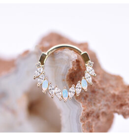 BVLA Maeve White Opal & CZ Yellow Gold 16g 3/8" Clicker Ring