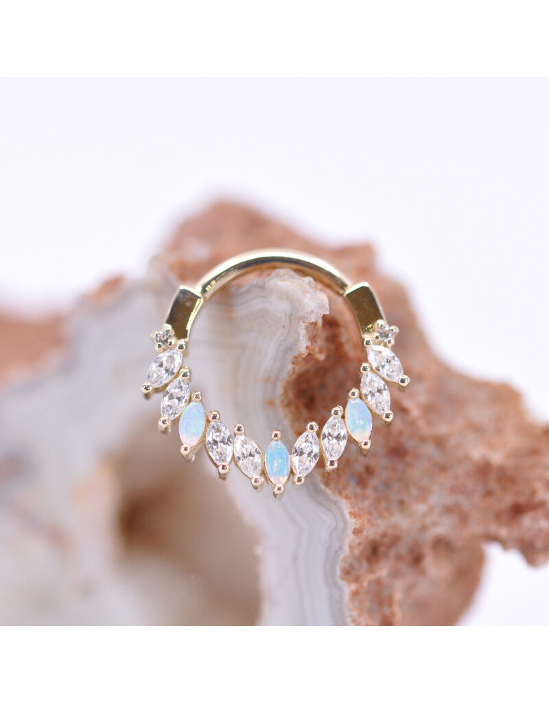 BVLA 16g 3/8" Maeve Clicker Ring with Genuine Grade AAA White Opal and CZ in 14k Yellow Gold by BVLA!