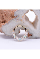 BVLA 16g 3/8" Maeve Clicker Ring with Genuine Grade AAA White Opal and CZ in 14k Yellow Gold by BVLA!