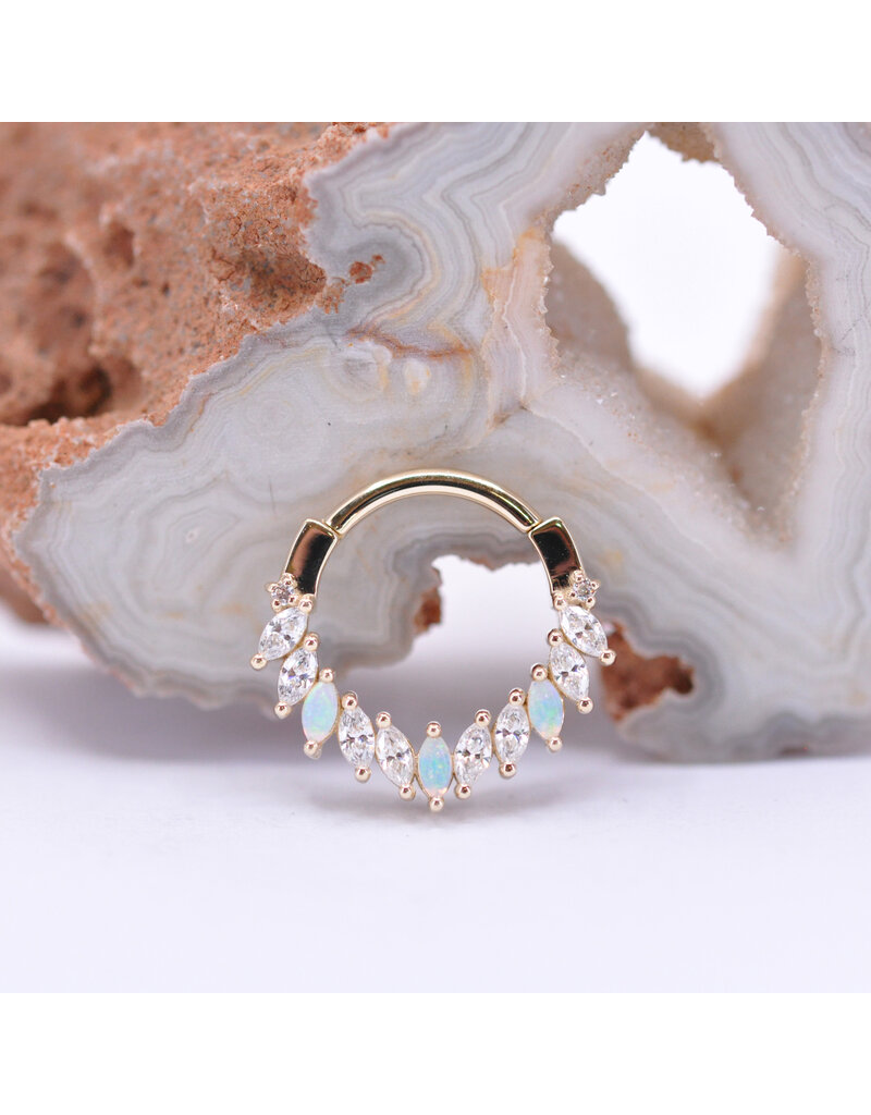 BVLA 16g 3/8" Maeve Clicker Ring with Genuine Grade AAA White Opal and CZ in 14k Yellow Gold by BVLA!
