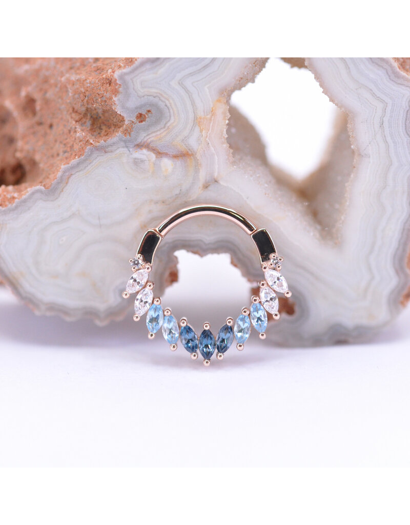 BVLA 16g 3/8" Maeve Clicker Ring with Paraiba Topaz, Genuine Swiss Blue Topaz, and CZ in 14k Rose Gold by BVLA!