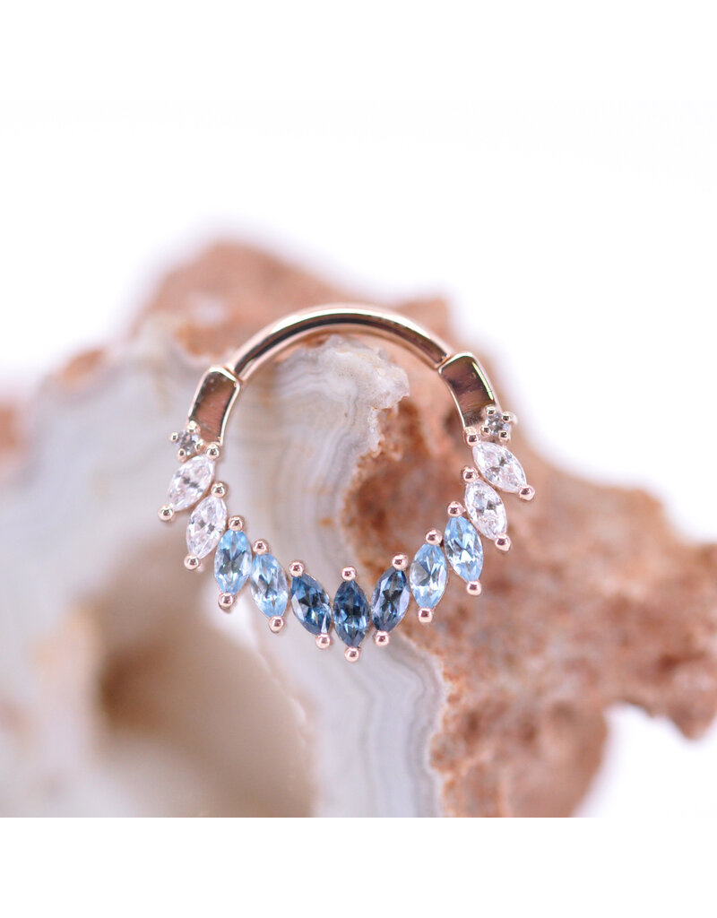 BVLA 16g 3/8" Maeve Clicker Ring with Paraiba Topaz, Genuine Swiss Blue Topaz, and CZ in 14k Rose Gold by BVLA!