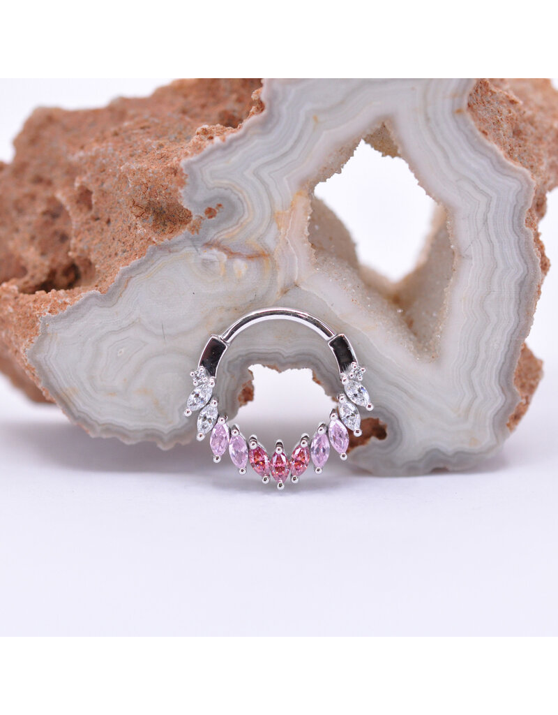 BVLA 16g 3/8" Maeve Clicker Ring with Salmon CZ, Pink CZ, and CZ in 14k White Gold by BVLA!