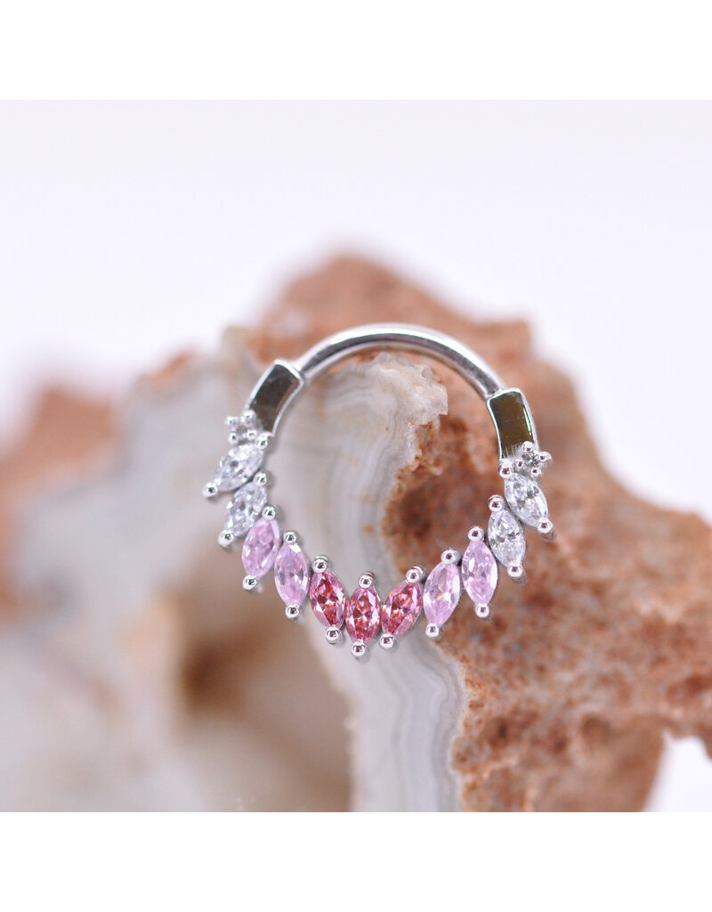 BVLA 16g 3/8" Maeve Clicker Ring with Salmon CZ, Pink CZ, and CZ in 14k White Gold by BVLA!