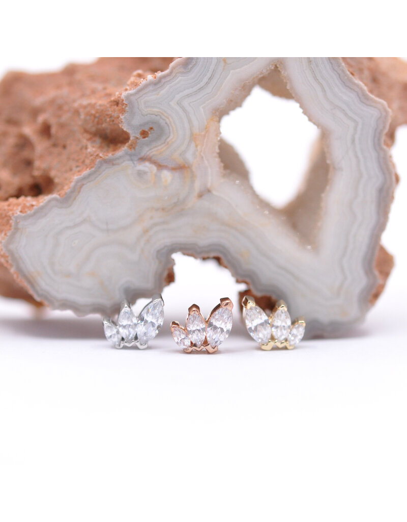 BVLA French Kiss with CZ 16g Threaded Ends in 14k Gold