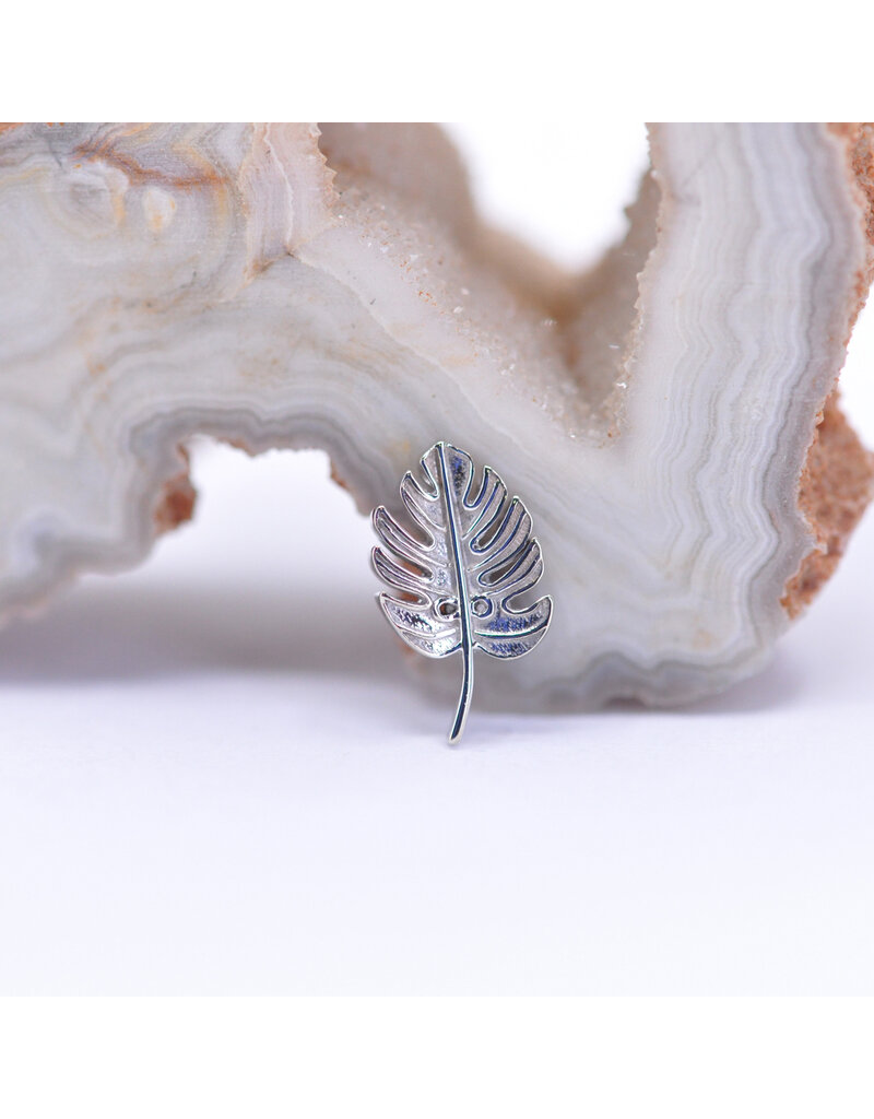 BVLA Left Facing Monstera Leaf in 14k White Gold 16g Threaded End by BVLA!